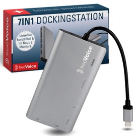 freeVoice Docking Station 7-in-1 I USB-C Docking Station 100 Watt I Multiport Adapter for HDMI, VGA, USB-A/C, RJ45 & SD I Laptop Docking Station Dual Monitor I 4K Resolution