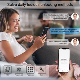 HaiZR Smart Door Lock, Keypad Door Lock Set, 4-in-1 Keyless Entry Door Lock with APP/Fingerprint/Numeric Keypad and Key Options, Fingerprint Smart Door Lock for Home, Office and Hotel (Black)