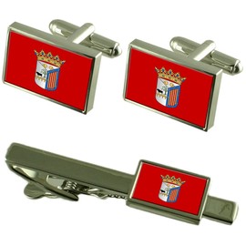 Town Salamanca Spain Flag Silver Shirt Cufflinks & Tie Clip Pin Box Gift Set