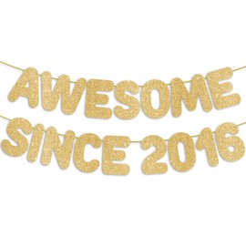 Awesome Since 2016 Gold Glitter Banner, Happy 10th Birthday Decorations for Girl, 10 Year Old Anniversary Party Decor for Boy