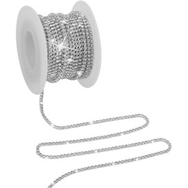 10 Yards 2MM Rhinestone Close Chain Trim Silver Rhinestone String Rhinestone Roll Crystal Rhinestones Chain for Crafts Jewelry Wedding Clothes DIY (Silver)