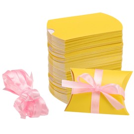 sourcing map 100Pcs Pillow Boxes 3.5 x 2.8 x 1 Inch Gift Boxes with Ribbons, Presents Paper Candy Favor Boxes for Gift Wrap Wedding Birthday Party, Yellow