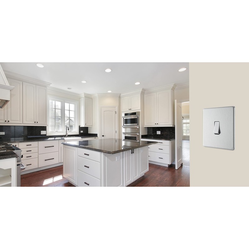 BG Electrical fbs12 Screwless Flat Plate Single Light Switch, Brushed