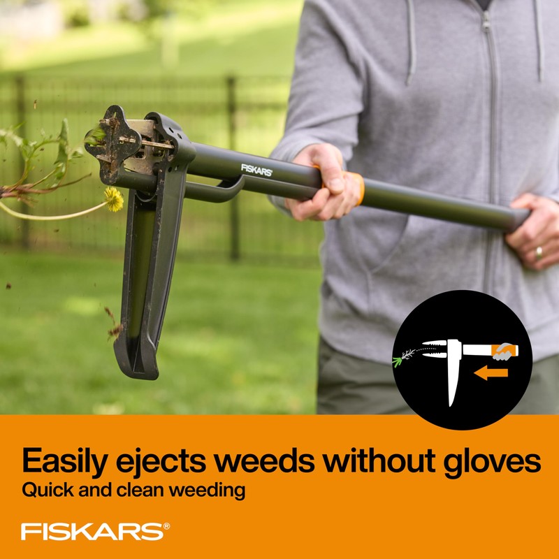 Fiskars Stand-Up Weed Puller Tool, 4 Serrated Stainless Steel Claws