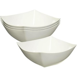 Bluesky Trading Square Fancy White Plastic Serving Bowls - 16oz (4 Count) - Elegant Display For Catering, Parties & Events