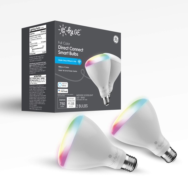 C by GE Full Color Direct Connect LED BR30 Smart Light Bulbs (2 Color Changing Light Bulbs), 65W Replacement with Bluetooth and Wi-Fi, Works With Alexa + Google Home without Hub (Packaging May Vary)