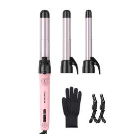 Rotating Curling Iron 3 in 1 Set, Automatic Curling Wand with 3 Interchangeable Ceramic Barrels(0.75" - 1.25"), Instant Heating Hair Culer with 5 Adjustable Temp, Include Heat Resistant Glove & Clips