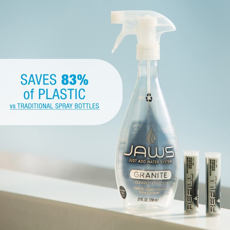 JAWS Granite Cleaner & Polish Bottle with 2 Refill Pods.