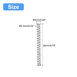 sourcing map Compression Spring, 5Pcs 304 Stainless Steel, 2mm OD, 0.3mm Wire Size, 20mm Free Length, Silver Tone