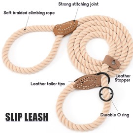 Mile High Life Slip Leads for Dogs | Heavy Duty Dog Training Leash | 6 Feet No Pull Slip Leashes w Leather Tip | Braided Rope Lead for Dogs Outside