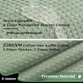 Dynamene Fabric Shower Curtain with Snap in Liner, Sage Green Waffle Hotel Shower Curtains for Bathroom, Washable Waterproof Cloth Shower Curtain Liner Set with Plastic Hook, Mesh Top Window, 72x72