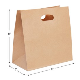 PAICUIKE PAICUIKE 200Pcs 11x6x11 Die Cut Tote Brown Paper Bags with Handle Bulk, Kraft Paper Grocery/Takeout Bags for Restaurant, Bakery, Retail