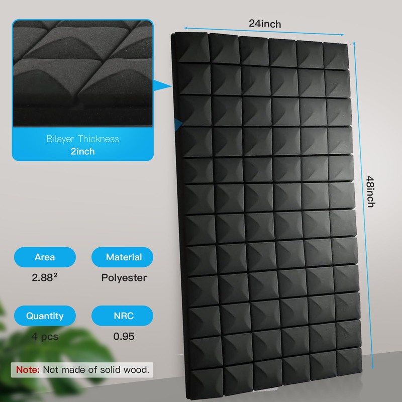 4 PCS Acoustic Panels,48''X24''X2'' Sound Proof Foam Panels for Walls,High