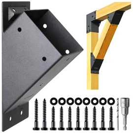 AJOVW-2 Pcs Angle Pergola Brackets for 4'' x 4'' Supporting Wooden Post (Actual Size: 3.5'' x 3.5'' ) for Pergola, Garage, Treehouse, Deck, Stable, Patio and Other Scenarios.