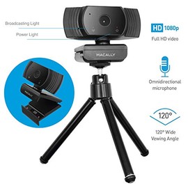 Macally Webcam 1080P con micrófono y trípode - Permanece conectado virtualmente - Webcam HD gran angular con vistas de 120°, 30 FPS y micrófono omnidi