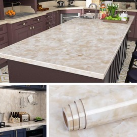 Livelynine 24x394in Removable Marble Wallpaper Peel and Stick Countertop Waterproof Glossy White Beige Marble Contact Paper for Countertops Wide Desk Cover Self Adhesive Kitchen Counter Top Vinyl Wrap