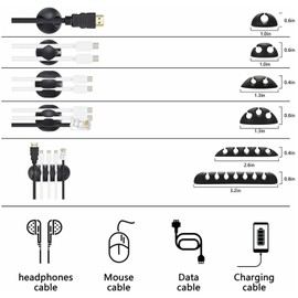NOVAKA 173 Piezas Kit de Gestión de Cables, Fundas para Cables, Abrazaderas Autoadhesivas, Bridas y Soportes para Ordenar Cables en Escritorio, TV, Coche, Oficina