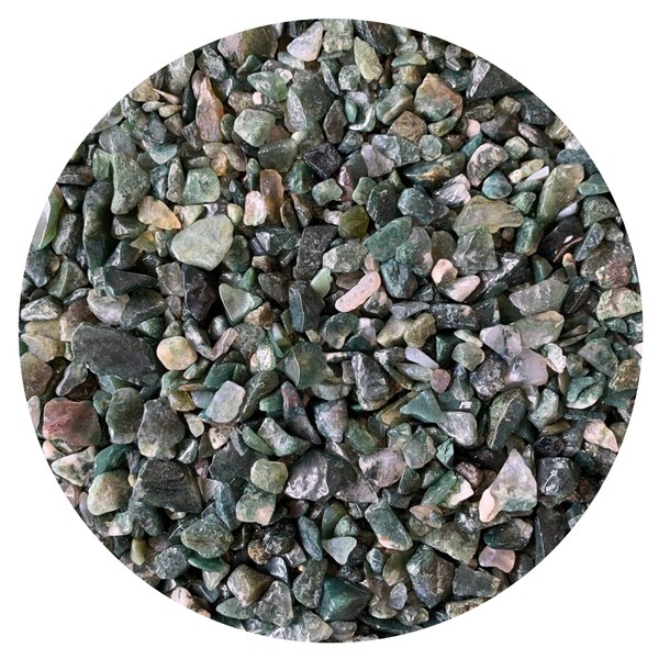 GAF TREASURES 0.5 Pound Natural Semi Tumbled Gemstone Chips, Crushed Mini Crystals, Undrilled Crystal Chips (Moss Agate)