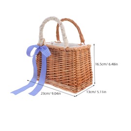 WHAMVOX Elegant Rattan Flower Basket Handmade Children's Woven Basket Square Handle