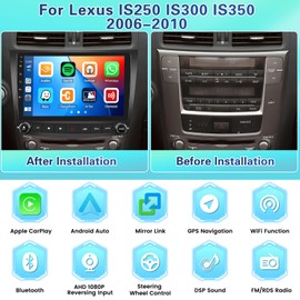 Fuluku【for Lexus IS250 IS300 IS350 2006-2010】 2+64GB Android Radio Dash Kit, 10.1'' Touch Screen Car Stereo with Wireless Carplay Android Auto, GPS/WiFi/32EQ DSP/Bluetooth 5.0/SWC/Mic, Backup Cam
