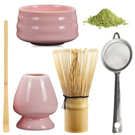 BAIFULAI Matcha Tea Set, 5-Piece Matcha Set, Japanese Tea Set, Matcha Whisk Set, Ceramic Matcha Bowl, Whisk Holder, Strainer, Japanese Accessories for Matcha Ceremony