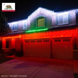 Russell Decor LED Decorative String Curtain Lights Christmas Icicle Lights Set with Remote Extendable 20ft ×2ft RGB Color Changing LED Lights Patio Porch Roof Party Wedding Rooftop Decoration