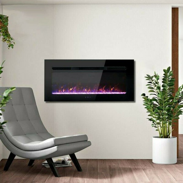 AuraHome 36'' Wall Mounted Fireplace with Front Vent, 1800W LED Glass Front LED Screen Control 7 colours Backlight 90cm 2022 Model, (AH-WM-1800W FIRE LED)