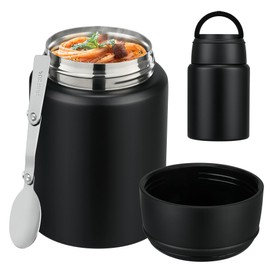HAWEEK Soup Thermo for Hot Food Kids 16oz Insulated Food Jar Leakproof Thermo Lunch Container for Kids Wide-Mouth Stainless Steel Lunch Box for School with Handle Folding Spoon(3+)​