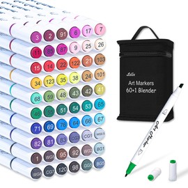 61 Colors Alcohol Art Markers, Lelix 60 Colors Plus 1 Blender Dual Tip Permanent Marker Pens Highlighters Perfect for Kids Adults Artist Drawing Sketching Card Making & Coloring Books