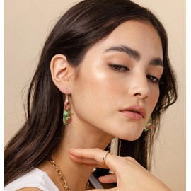 Wovanoo Natural Stone Earrings for Women Boho Triangles Dangle Drop Earrings Flower Gold