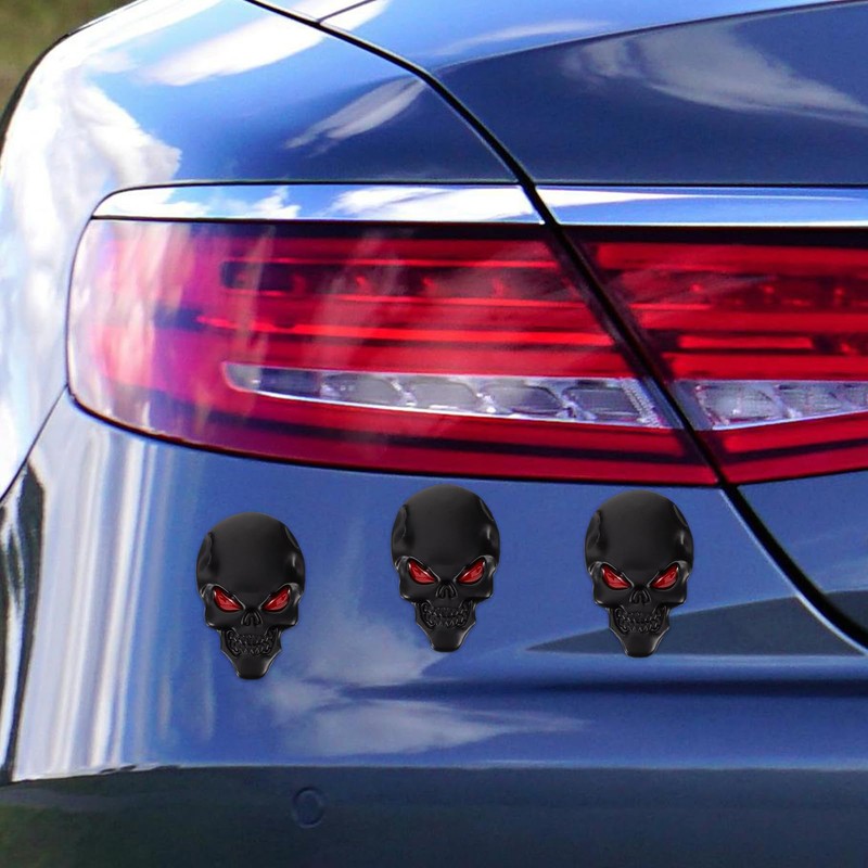 BESPORTBLE Skull Car Emblem 3D Black Metal Sticker Demon Skull
