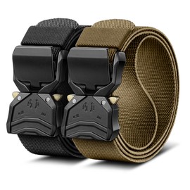 BULLIANT Men Belt Multi Pack,Tactical Stretch Belt Adjustable For Rigger Military Heavy Duty Work 1.5"-Cut For Fit(Black/Wood Thrush,42"-46" Waist Adjustable)
