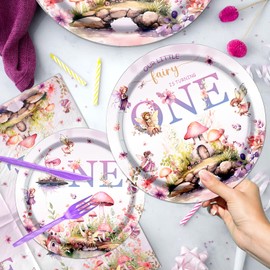 Fairy First Birthday Decorations, Fairy Themed Party Decorations, Floral Fairy 1st Birthday Plates and Napkins for Girls Baby Shower Fairy One Year Old Birthday Decorations