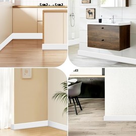 Flexible Baseboard Molding Trim 3 Inch(W) x 20 Feet(L) Self Adhesive Vinyl Wall Base Peel and Stick Cove Base,Rubber Wall Base. (White)