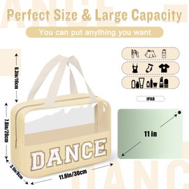 Dance Bag for Girls Chenille Letter Clear Makeup DANCE Stuff Bag,Toddler Dance Recital Gifts Ballet Cosmetic Zipper Pouch with Handle,Dance Competition Accessories Toiletry Storage Bag(DANCE-Beige)