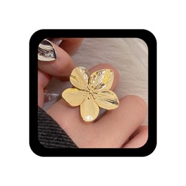 Xmsrn Vintage Metal Flower Knuckle Ring Gold Large Flower Finger Ring Punk Flower Ring Boho Flower Hand Ring Exaggerated Open Flower Ring Statement Open Ring for Women