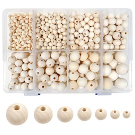 TOAOB 1050 Pieces Natural Round Wooden Beads Set 6 to 20 mm Mixed Size Spacer Beads with Box for DIY Jewellery Making