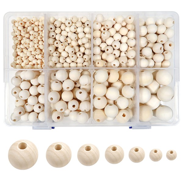 TOAOB 1050 Pieces Natural Round Wooden Beads Set 6 to