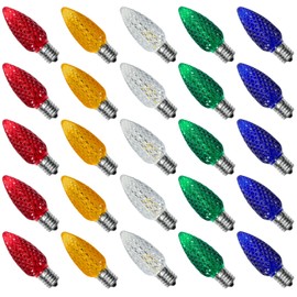 25PACK Multicolor C9 LED Christmas Lights Replacement Bulbs，Shatterproof & Waterproof Plastic C9 Led Bulbs for Outdoor String Lights, E17 Base, 0.6W Equivalent to 7W, 50LM Holiday Decoration