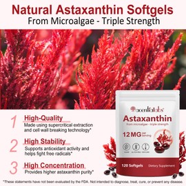 PFDGRVI Astaxanthin Supplement, Premium Astaxanthin Capsules Supports Immune, Eye, Joint, Internal Circulation, Skin Health & Natural Tanning, 120