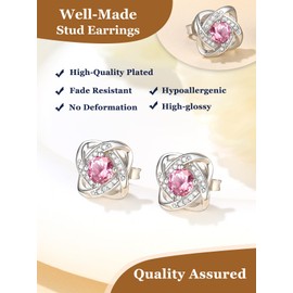 Suplight 925 Sterling Silver October Birthstone Earrings Pink Tourmaline CZ Gemstone Earring Womens Cute Love Knot Stud Earings Valentines Jewellery for Women Teen Girls