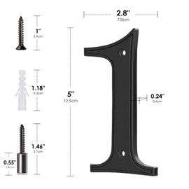 ALTAIR Stainless Steel House Number, Black Floating Modern Metal House Address Numbers, Anti-Rust Zinc Alloy Decor Number with Nail Kit for Mailbox Garden - 1