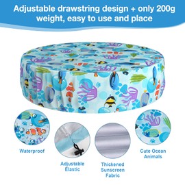Ladadee Foldable Round Dog Swimming Pool Cover, for 63“ Collapsible Outdoor Tub, PVC Coating Waterproof and UV Protection, Leakproof Washable Kiddie Pet Small Paddling Bath Accessories (32 * 8 in)