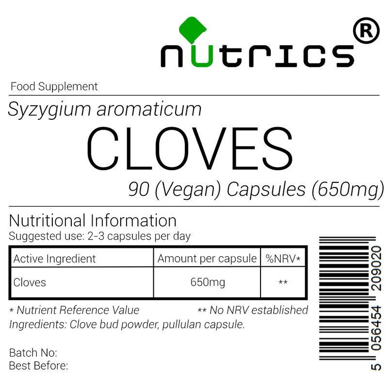 Nutrics® 650mg Clove 100% Pure 90 V Capsules (1 Month