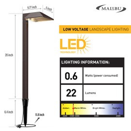 MALIBU Low Voltage Landscape Lighting 0.6W LED Pathway Lights Outdoor Landscape Path Lights Wired with Connectors 22 Lumen Warm White Walkway Lights for Garden Yard Lawn 1Pack