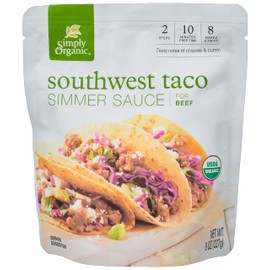 Simply Organic Southwest Taco Simmer Sauce, 8 Ounce Pouch, Bold Flavor, For Beef, Pork or Chicken Tacos (Pack of 6)