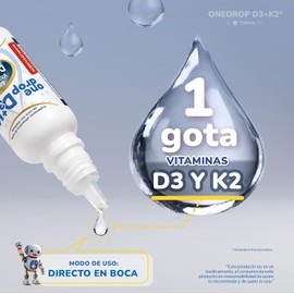 Vitamina ONEDROP D3 + K2 Frasco de 4 ML (120 Gotas) Rinde +3 meses Para Niños y Adultos 400 UI por Gota Suplemento diario Sin Azúcar Sin Sabor