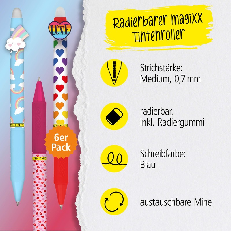 Online MagiXX, 6 x Fun Love & Peace Erasable Gel