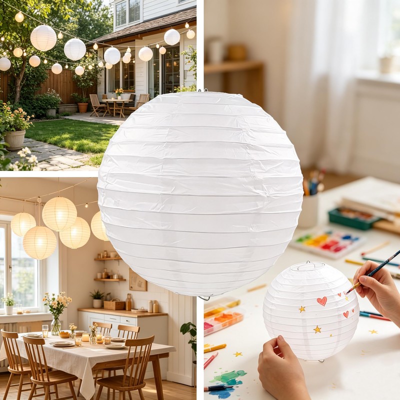 5 Pack 12 Inch White Round Paper Lanterns Chinese Japanese