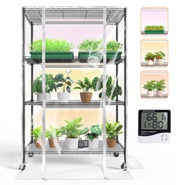 Bstrip Indoor Greenhouse with Grow Light, Plant Stand with 3 Pack Full Spectrum Plant Lights , 3 Color Modes, Plant Shelf with Tent for Indoor Plant, Seed Starting, Seed Tray, 23.5"x13.8"x59"
